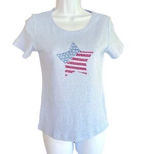 Karen Scott Womens Blue T-shirt with Jeweled American Flag Star Size PP​​​​​​